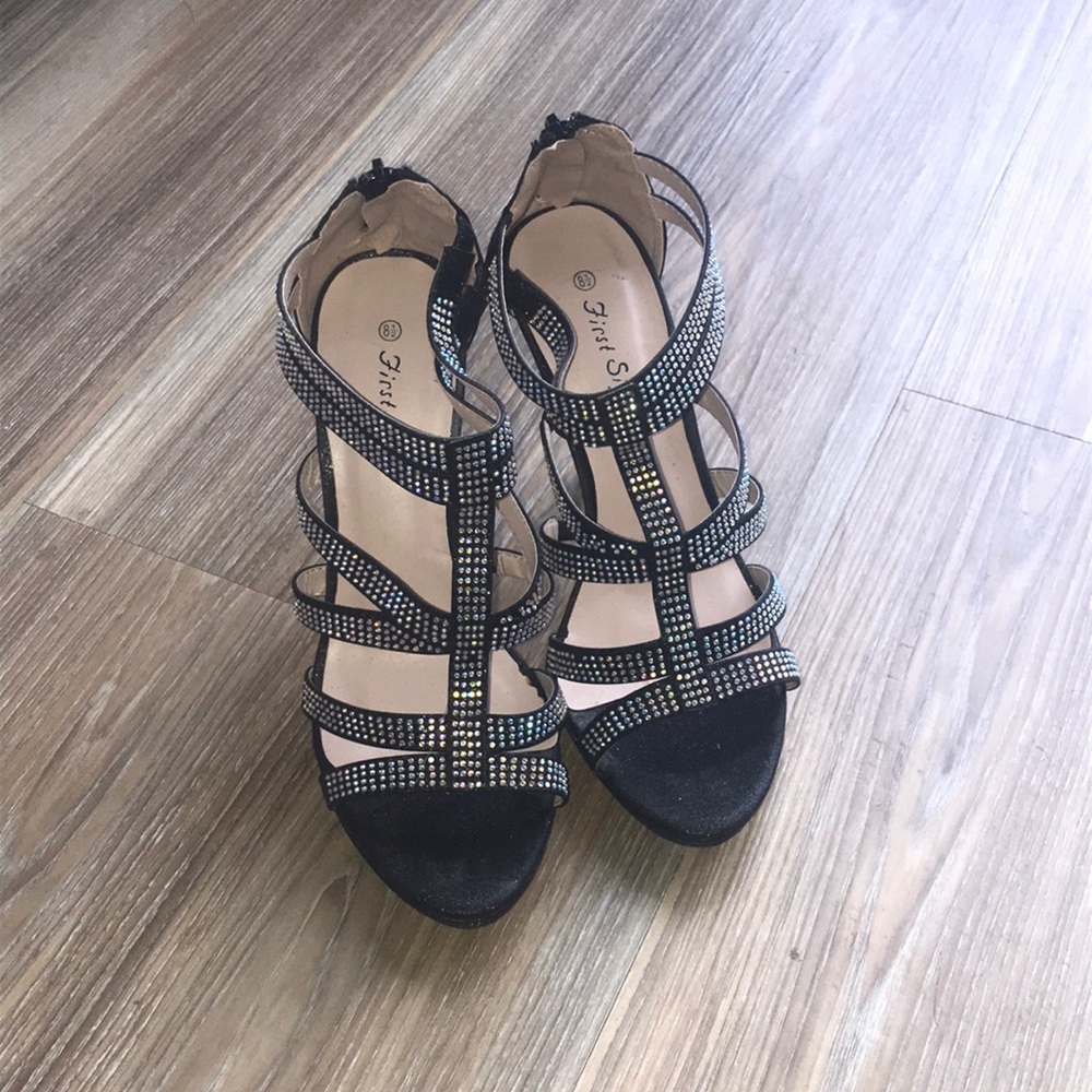 Black Rhinestone Strappy Shoes